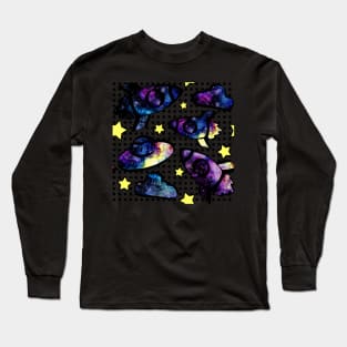 Watercolor Rockets and Stars on Dotted Background Long Sleeve T-Shirt